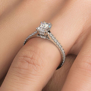 18KT White Gold Emerald Cut Engagement Ring with 0.35ctw dia...