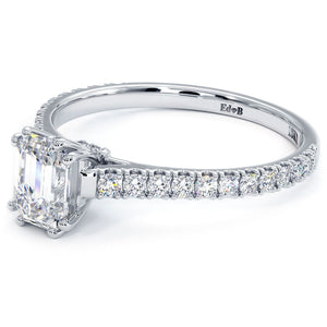 18KT White Gold Emerald Cut Engagement Ring with 0.35ctw dia...