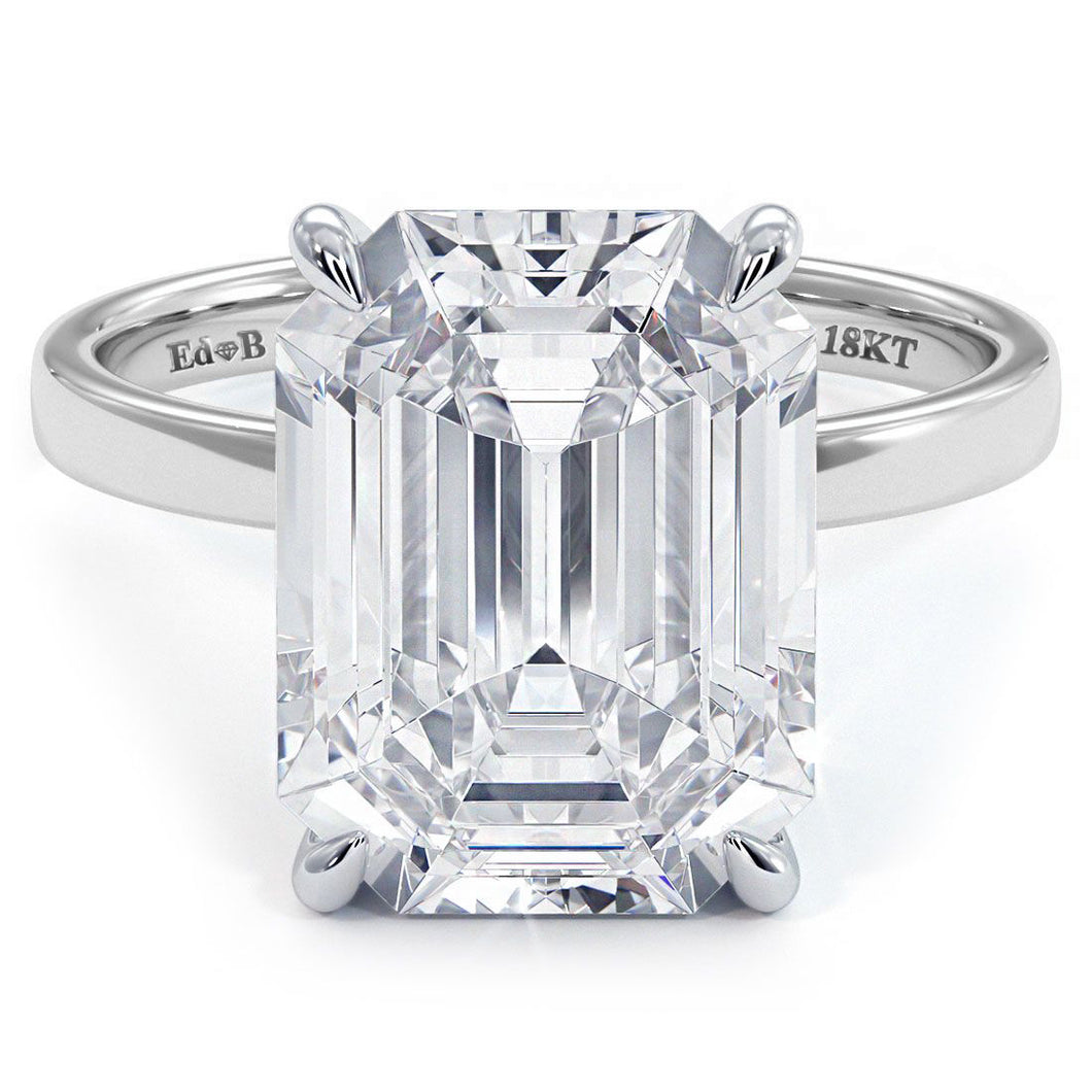 18KT White Gold Emerald Cut Under-Halo Engagement Ring with ...