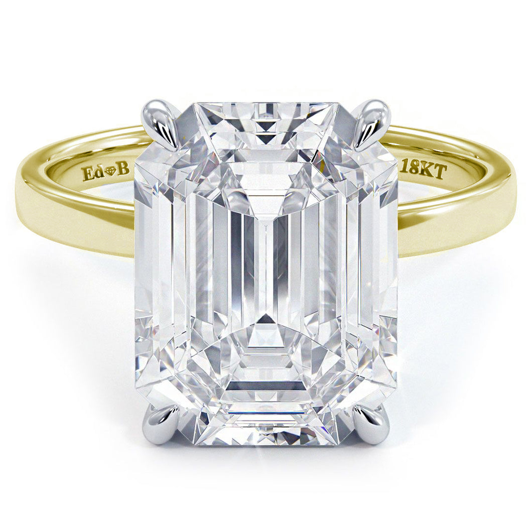 18KT Y/W Gold Emerald Cut Under-Halo Engagement Ring with 0....