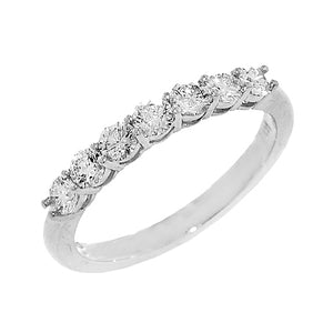 14KT white gold shared prong wedding band with 0.71ctw round...