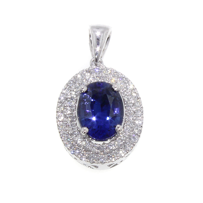 14KT white gold pendant with 1.37ct oval sapphire surrounded...