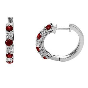 14KT white gold hoop earrings with 0.65ctw round rubies and ...