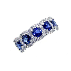 14KT white gold ring with 1.75ctw cushion sapphires (5 qty) ...