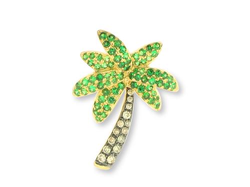 18KT yellow gold palm tree pendant with 0.47ctw green garnet...