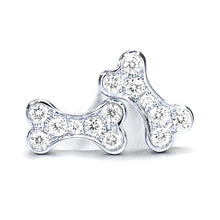 Load image into Gallery viewer, 18KT white gold dog bone earrings with 0.15ctw round diamond...

