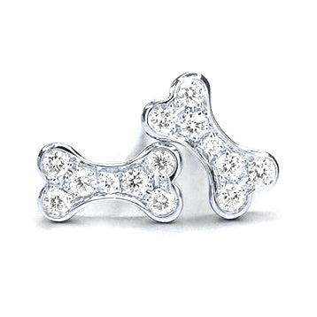 18KT white gold dog bone earrings with 0.15ctw round diamond...