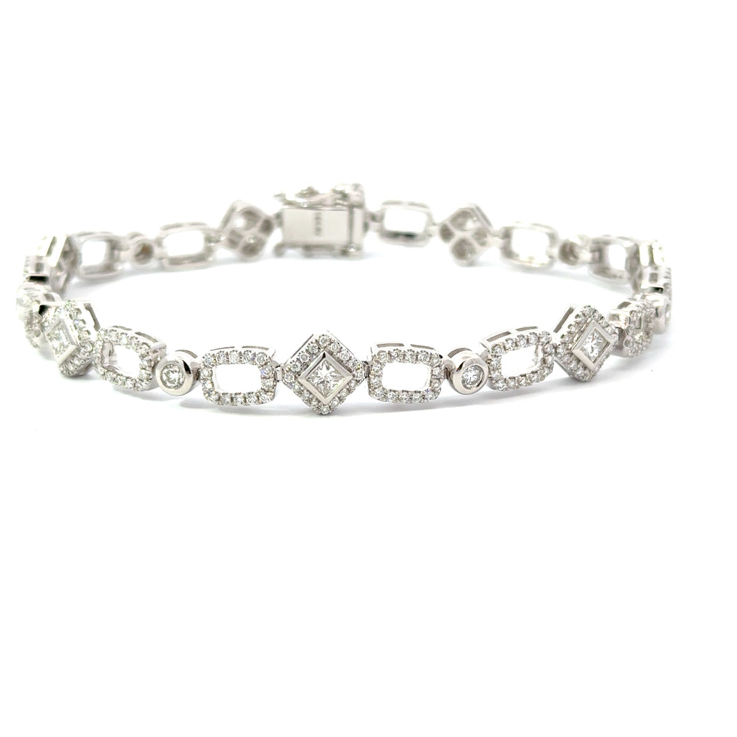 14KT white gold bracelet with 0.86ctw princess cut diamonds ...