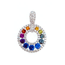 Load image into Gallery viewer, 14KT white gold circle pendant with 0.71ctw round multi-colo...
