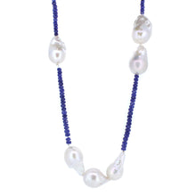 Load image into Gallery viewer, Baroque pearl and beaded sapphire necklace with 14KT yellow ...
