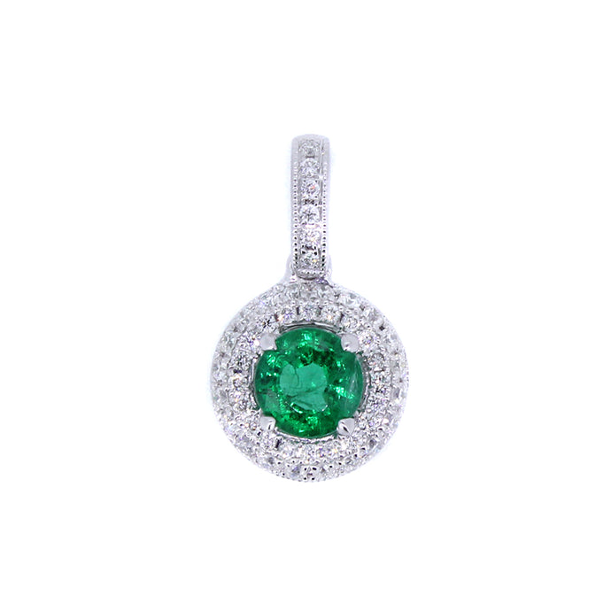 14KT white gold pendant with 0.39ct round emerald surrounded...