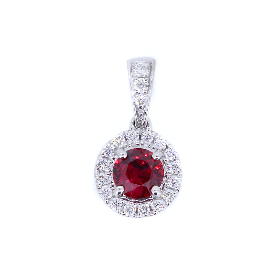 14KT white gold pendant with 0.67ct round ruby and 0.13ctw r...