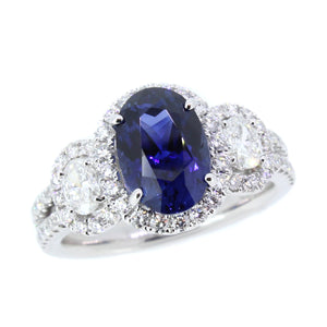 14KT white gold ring with 3.07ct oval sapphire (GIA Certifie...