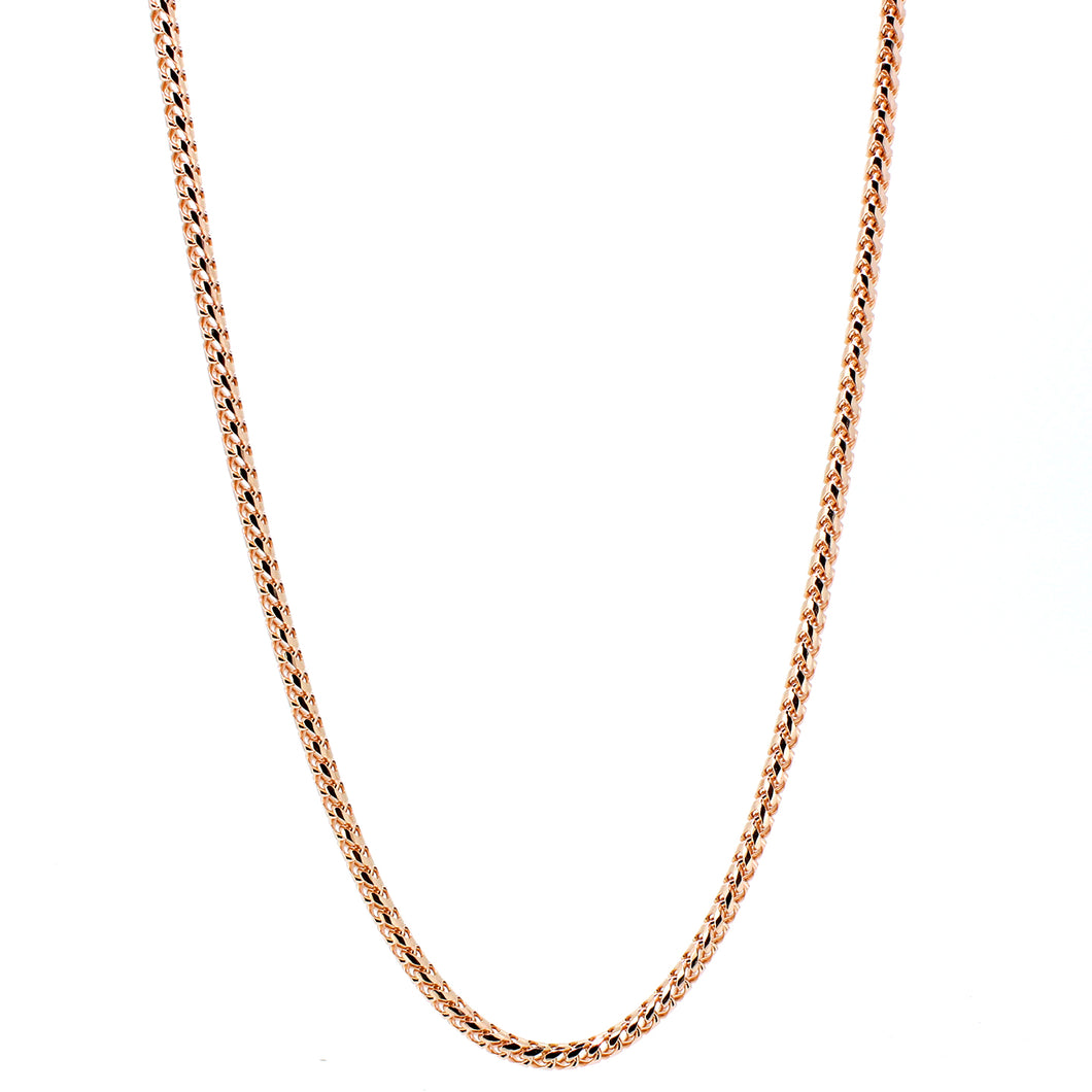 14KT rose gold diamond cut Franco link chain, 2.5mm, 26