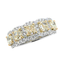 Load image into Gallery viewer, 18KT white and yellow ring with 2.60ctw cushion cut yellow d...
