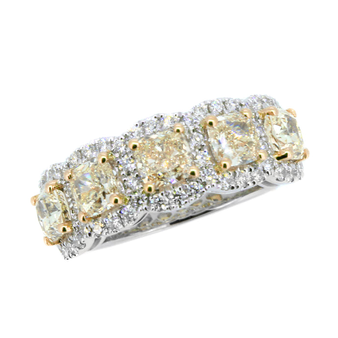 18KT white and yellow ring with 2.60ctw cushion cut yellow d...