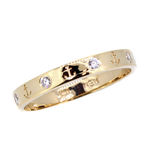 14KT yellow gold band with engraved anchor pattern and 0.11c...