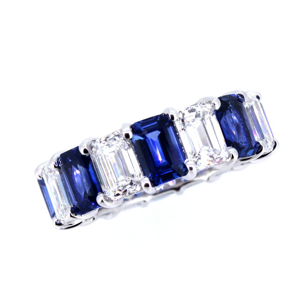 18KT white gold emerald cut eternity band with 5.10ctw sapph...