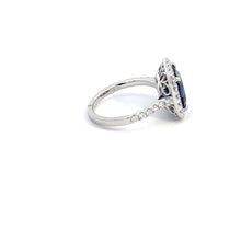 Load image into Gallery viewer, 18KT white gold ring with 5.18ct cushion sapphire and 0.71ct...
