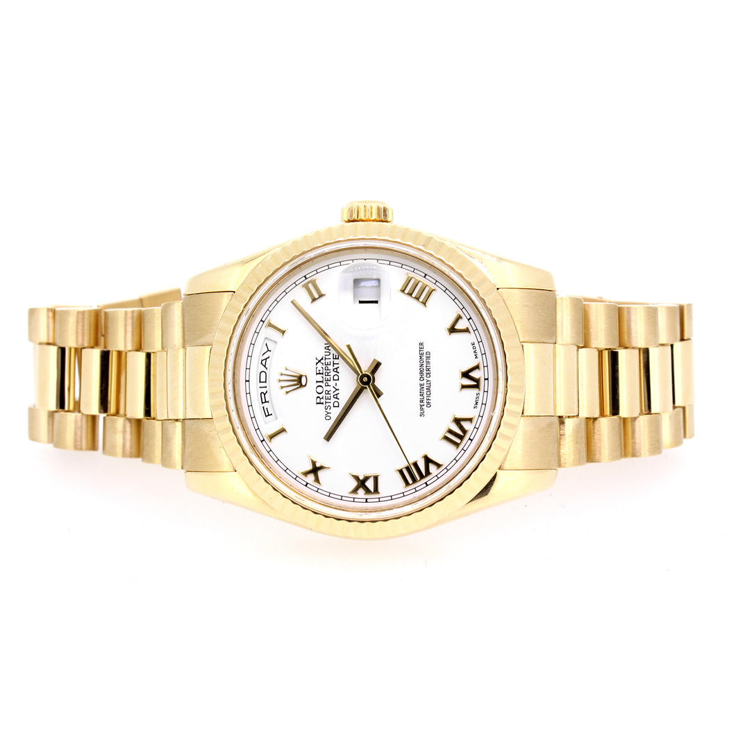 Rolex Day-Date, President, 18KT Yellow Gold, White Dial, 36mm