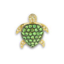 Load image into Gallery viewer, 18KT yellow gold turtle pendant with 0.51ctw green garnets (...
