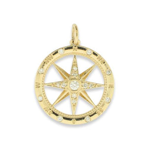14KT yellow gold compass rose pendant with 0.20ctw round dia...