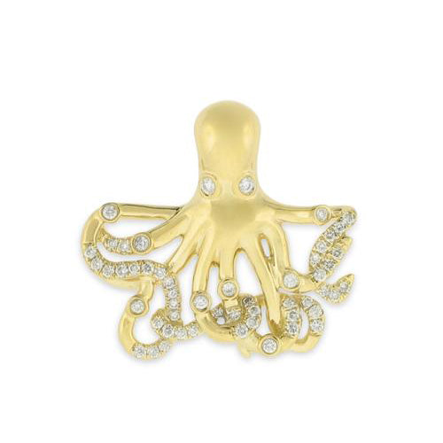 14KT yellow gold octopus pendant with 0.28ctw round diamonds...