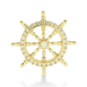 14KT yellow gold ship wheel pendant with 0.32ctw round diamo...