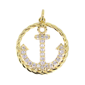 14KT yellow gold rope and anchor pendant with 0.24ctw round ...
