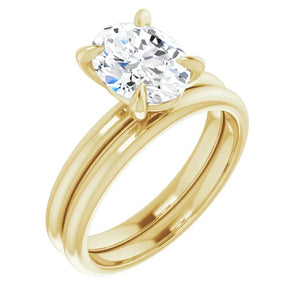 14KT yellow gold solitaire engagement ring for 9x7mm oval ce...