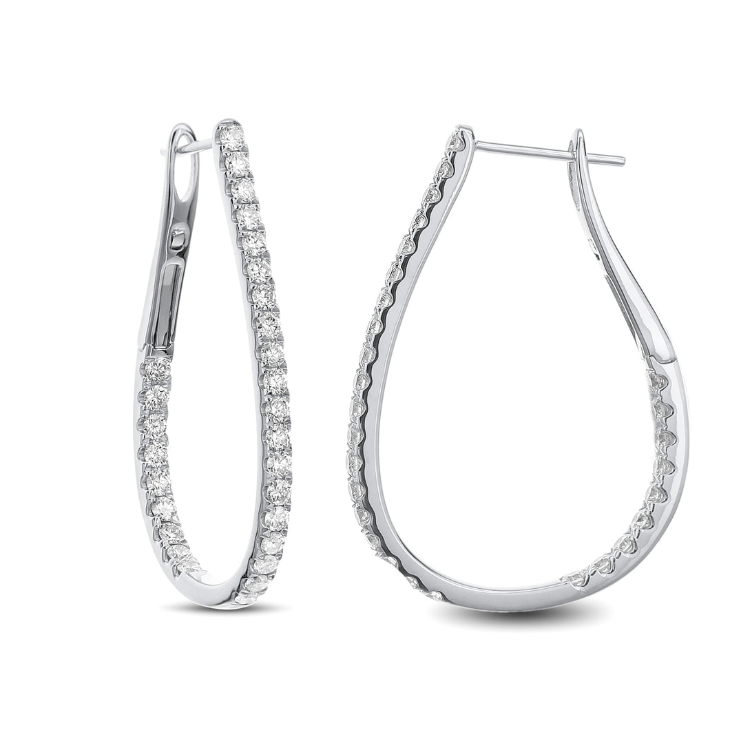 18KT white gold tear drop shaped inside-out hoop earrings wi...