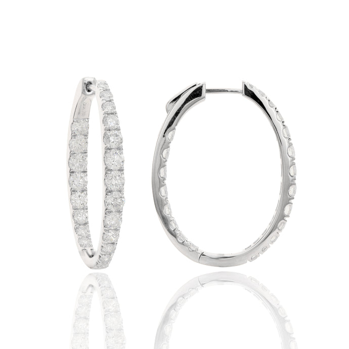 18KT white gold oval inside-out hoop earrings with 3.50ctw g...