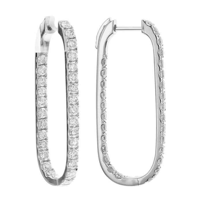 18KT white gold oval inside-out hoop earrings with 1.75ctw r...