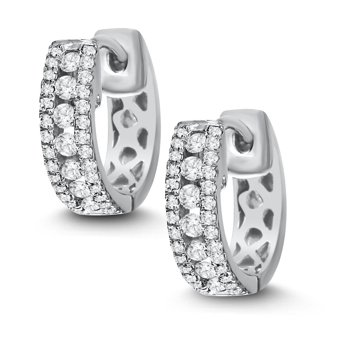 18KT white gold hoop earrings with 0.35ctw round diamonds, G...
