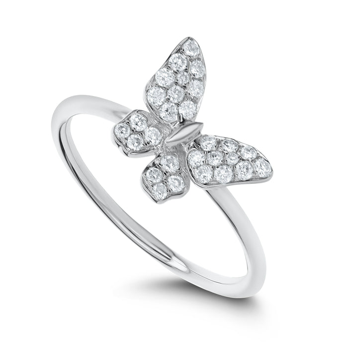 18KT white gold butterfly ring with 0.25ctw round diamonds, ...