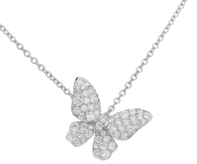 18KT white gold butterfly necklace with 0.25ctw round diamon...