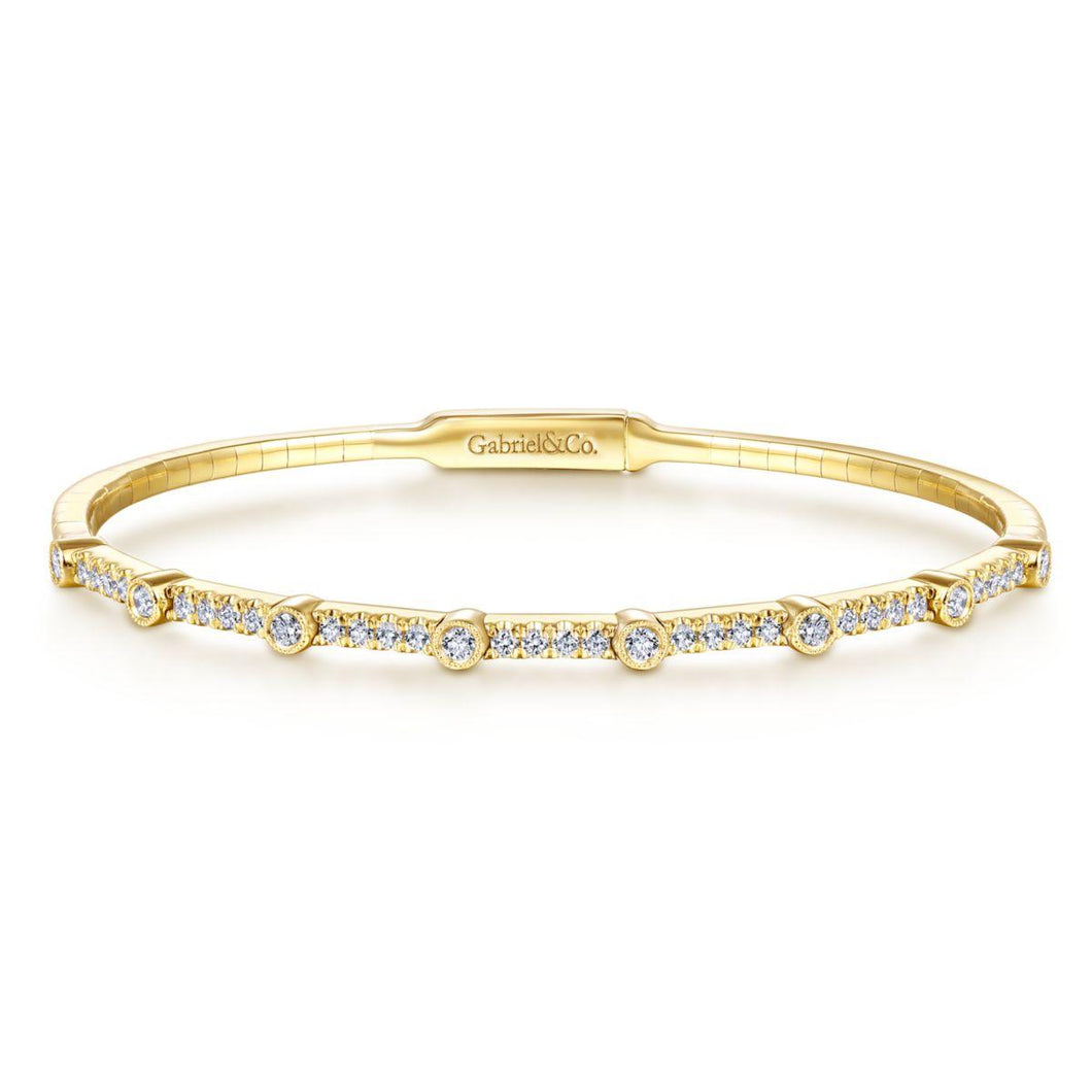 14K Yellow Gold Bezel Station Diamond Bangle, 0.55ctw H/I-SI