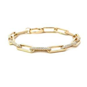 14KT yellow gold paperclip link bracelet with 1.50ctw round ...