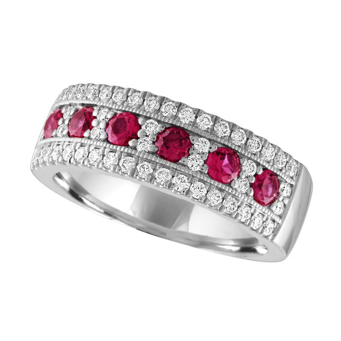 14KT white gold band with 0.57ctw round rubies and 0.40ctw r...