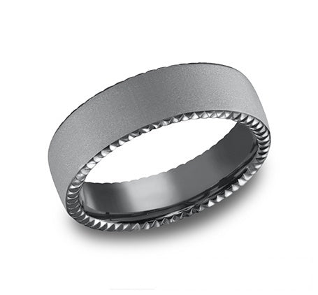 Dark tantalum band, domed, rivet coin edges, sandblasted, 6....