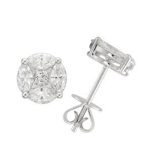 18KT white gold cluster stud earrings with 1.65ctw marquise ...