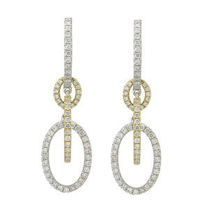 18KT Y/W Gold Oval Dangle Earrings with 0.69ctw diamonds, I-...