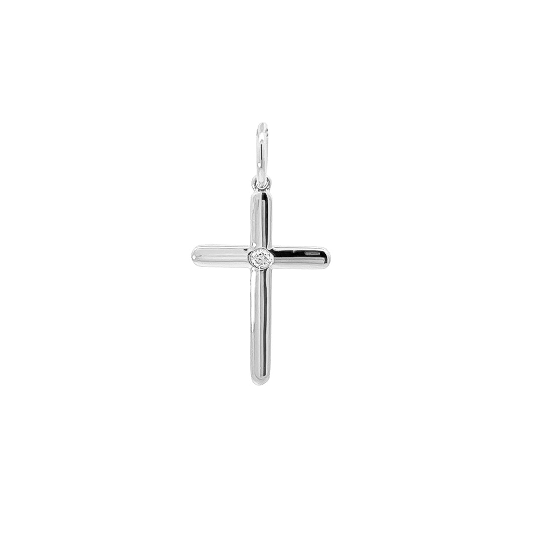 Platinum cross pendant with 0.03ct flush set diamond