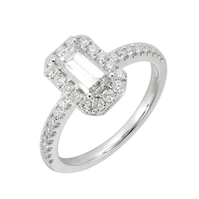 18KT white gold ring with 0.21ct baguette and 0.29ctw round ...