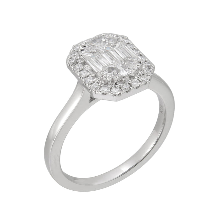 18KT white gold ring with 0.53ctw baguette and emerald cut c...