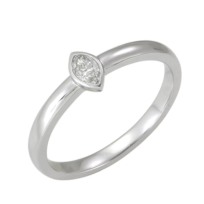18KT white gold ring with 0.14ct bezel set marquise diamonds...
