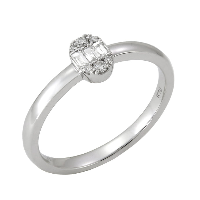 18KT white gold ring with 0.12ctw baguette and round diamond...
