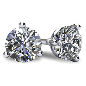 14KT white gold stud earrings with 3.00ctw round diamonds, E...