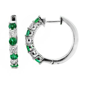 14KT white gold hoop earrings with 0.50ctw emeralds and 0.40...
