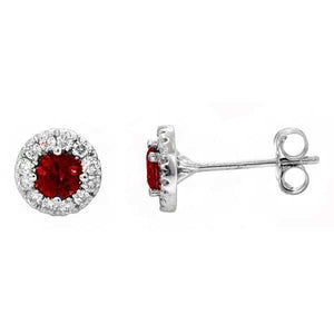 14KT white gold earrings with 0.67ctw round rubies surrounde...